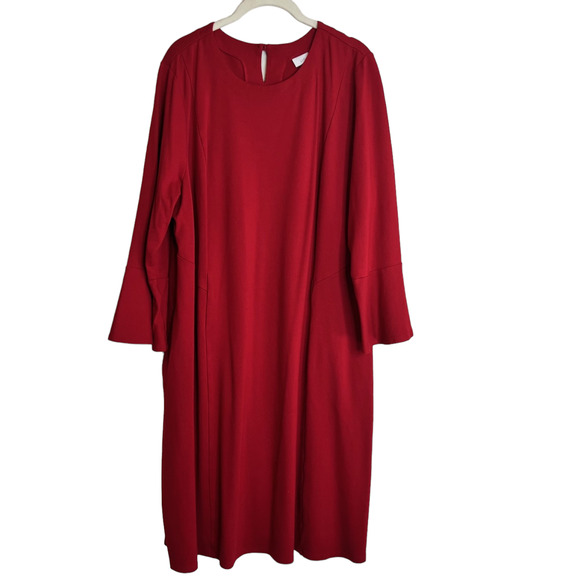 J Jill Womens Ponte Knit Dress XL Tall Red 3/4 Sleeve Bell Cuffs Pockets - Picture 1 of 8